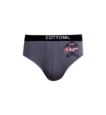 Gray Cottonil men’s brief with black waistband and “Players” graphic on the left side.