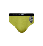 Lime green Cottonil men’s brief with black waistband and “Superior 23” crest on the left side.