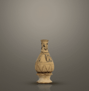 Limestone vase with a snake carving
