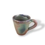 Enchanting Civilization handmade ceramic mug with shimmering green and bronze gradient glaze.