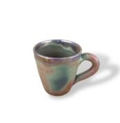 Enchanting Civilization handmade ceramic mug with shimmering green and bronze gradient glaze.