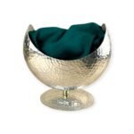 Elegant Hammered Bowl with pedestal base and deep green fabric insert