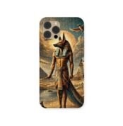 Anubis Guardian Case featuring a powerful depiction of the Egyptian god Anubis in front of pyramids and a golden sun