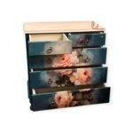 Hand-painted wooden buffet with twilight floral artwork and multiple drawers.