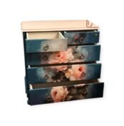 Hand-painted wooden buffet with twilight floral artwork and multiple drawers.