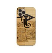Eye of Horus Case featuring a bold black Eye of Horus on a papyrus-textured background with hieroglyphics