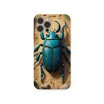 The Pharaonic Scarab Case featuring a detailed blue scarab beetle set against a sandy hieroglyphic background