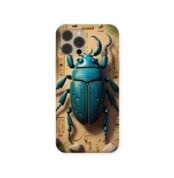 The Pharaonic Scarab Case featuring a detailed blue scarab beetle set against a sandy hieroglyphic background
