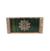 Royal Tray with front view, featuring intricate mother-of-pearl design and green background with geometric pattern.