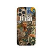 Egypt’s Treasures Case featuring a vibrant collage of pharaonic symbols, Nefertiti bust, Eye of Horus, postage stamps, and cultural motifs