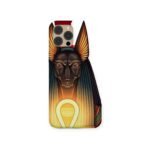Anubis & Ankh Case featuring a stylized depiction of Anubis with glowing golden ankh symbol below his face