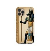 Anubis Guardian phone case with hieroglyphic background
