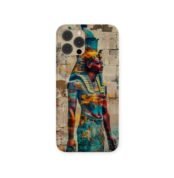 Phone case featuring a modern artistic depiction of an Egyptian pharaoh in profile with textured abstract paint effects