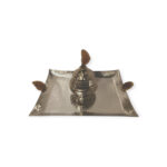 Decorative metal tray with lid and stone handle