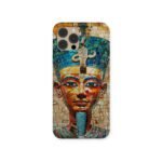 Colorful mosaic-style phone case with a portrait of an ancient Egyptian pharaoh wearing a blue and gold headdress