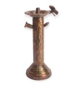 Front view of Butterfly Twist hookah showing vertical hammered copper body and butterfly detail on top tray