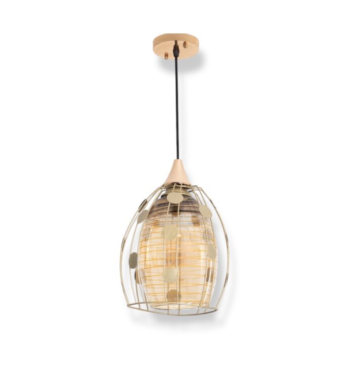 Gold spherical pendant with decorative discs