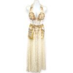 Golden sequined Desert Radiance belly dance costume