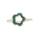 Handmade green floral outline bangle with gold-plated open-center flower design on white background