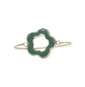 Handmade green floral outline bangle with gold-plated open-center flower design on white background
