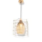 Gilded Maze gold cage pendant with translucent glass