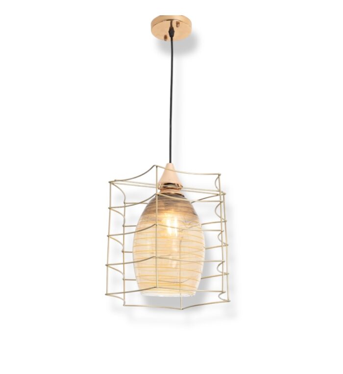 Gilded Maze gold cage pendant with translucent glass