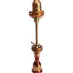 Amber Majesty – 97 cm tall brass hookah with slender body, amber tones, ornate tray, and charcoal holder