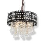 Crystal hoop chandelier with black iron ring and crystals