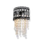 Black wall sconce with hanging gold and clear crystals