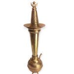 Crescent Majesty brass hookah with crescent finial, engraved tapered body, and crown bowl guard – 90 cm tall