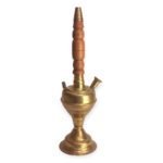 Hookah Legacy – brass hookah with carved wooden stem and solid rounded base, 50 cm tall