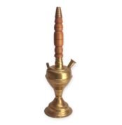 Hookah Legacy – brass hookah with carved wooden stem and solid rounded base, 50 cm tall