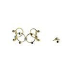 Gold-tone cuff and ring jewelry set featuring circular frames with multicolored gemstone-like beads in orbital design