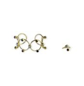Gold-tone cuff and ring jewelry set featuring circular frames with multicolored gemstone-like beads in orbital design