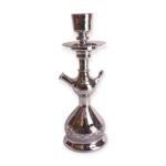 Chrome hookah with floral engraving, sleek metallic finish.