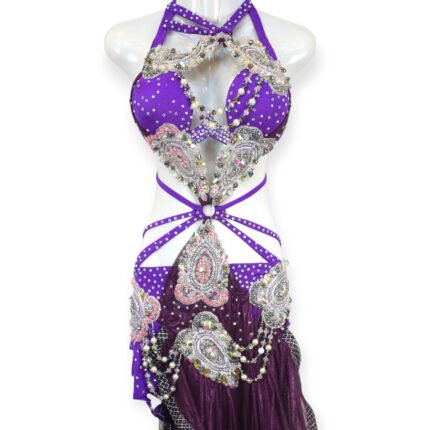 Royal Orchid purple belly dance costume with silver beads