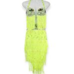Neon Mirage lime green belly dance costume with fringe