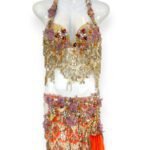 Gold and coral Desert Bloom belly dance costume