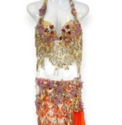 Gold and coral Desert Bloom belly dance costume