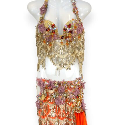 Gold and coral Desert Bloom belly dance costume