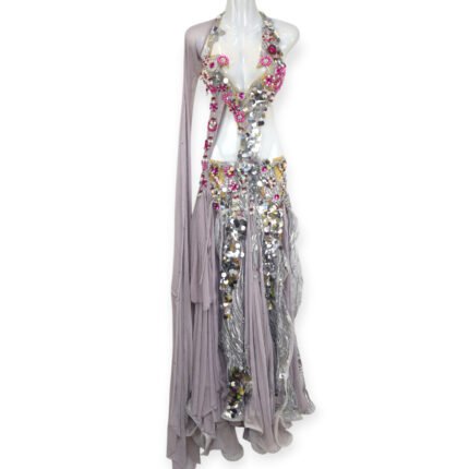 Grey Silver Bloom belly dance dress