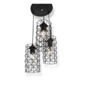 Termision Pendant lamp with three exposed bulbs inside cylindrical black geometric wire frames hanging from a black ceiling mount