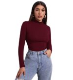 Long-sleeve ribbed top in neutral color