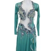 Teal Mystic Aqua belly dance costume with long sleeves