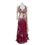 Maroon Mirage long-sleeved belly dance costume with floral beading