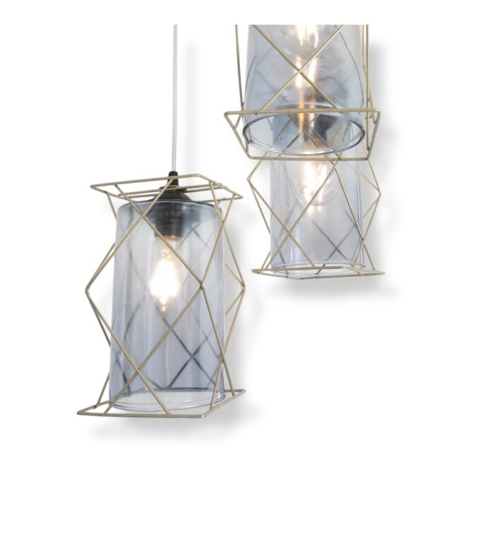 Modern crystal chandelier with geometric grid frame