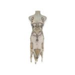 Beige Tribal Sparkle belly dance costume with geometric patterns