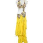 Golden Sunrise yellow belly dance costume with sequins