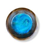 Medium Wood Resin Bowl with a vibrant blue swirl design.