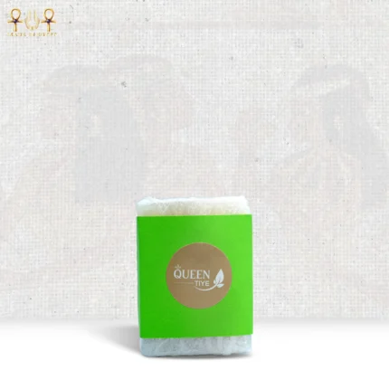 Lavender Breeze soap wrapped in green paper with Queen Tiye branding